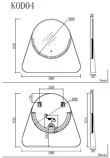 ROUND LED MIRROR WITH METAL FRAME ⌀60x89x81CM