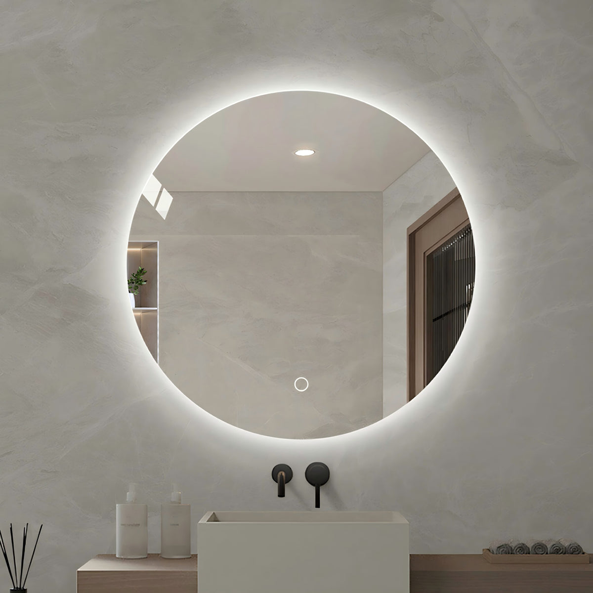Frameless round LED mirror Ø60cm