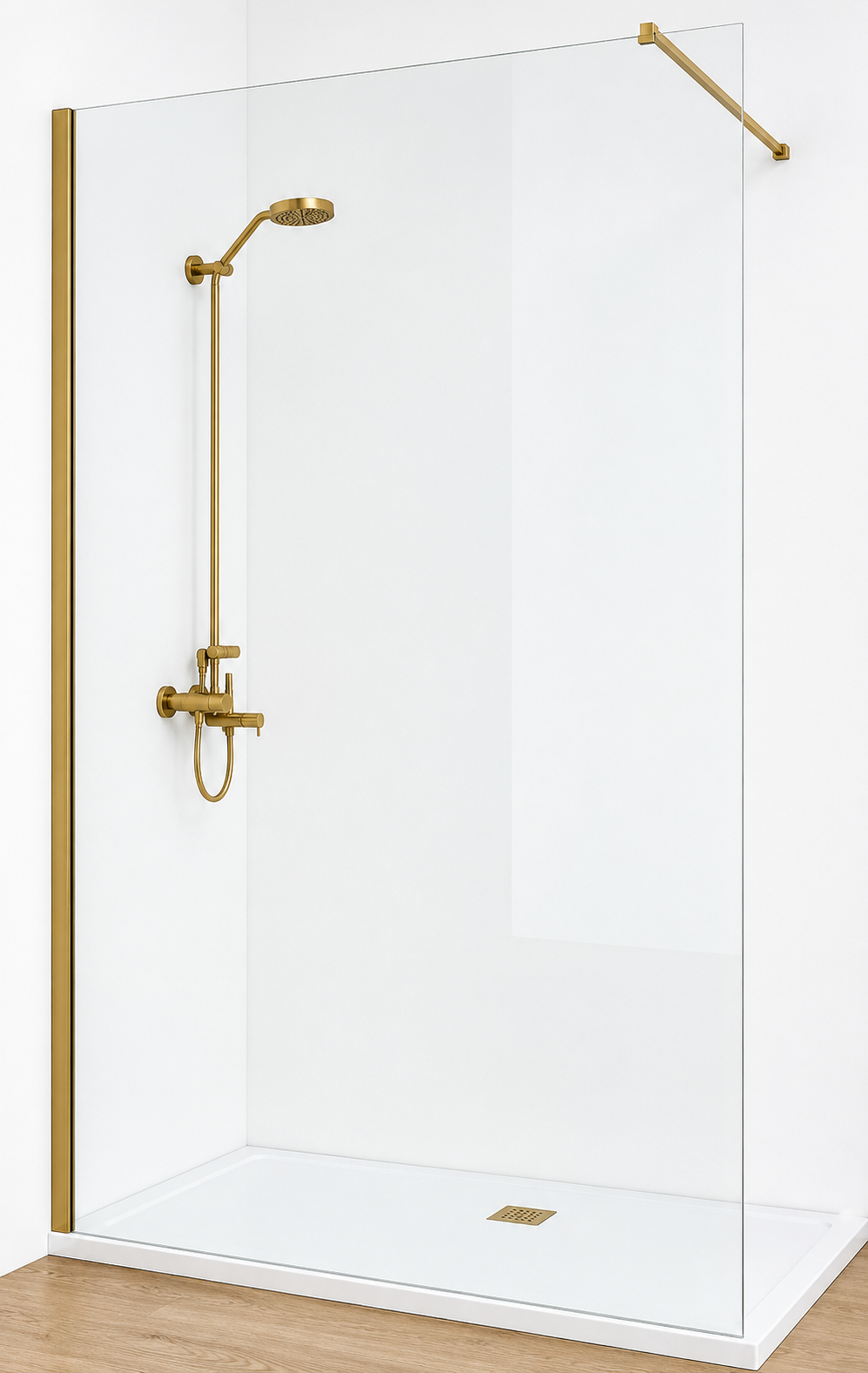 ORP3900 clear glass walk-in shower with matt gold frame