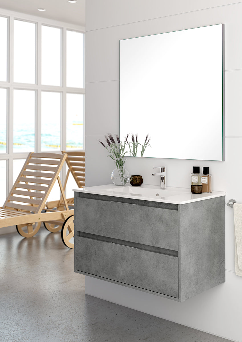 SIRI 81 cm wall hung cabinet in Cemento colour