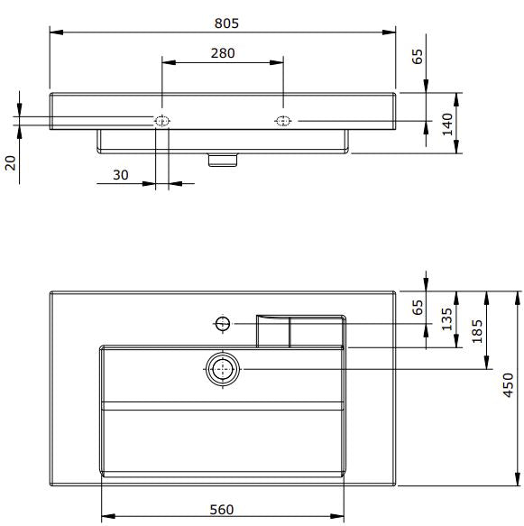 SND323 (108900) LINHA ABOVE COUNTER BASIN 805x450x135MM