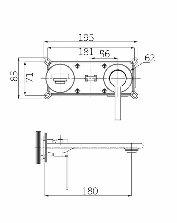 ELEGANCE SINGLE LEVER 2 HOLE CONCEALED BASIN MIXER CHROME