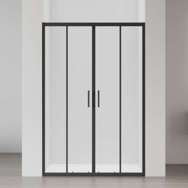 SLIDING SHOWER CABIN 2 FIXED & 2 SLIDING GLASSES MATT BLACK CLEAR GLASS