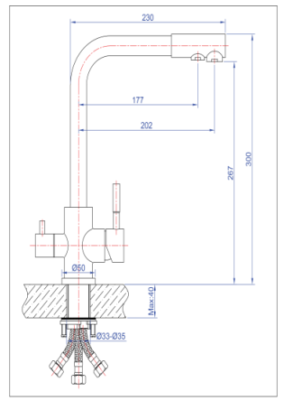 NEW ALABAMA 3-WAY KITCHEN MIXER INOX