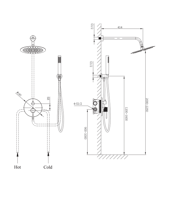 PRECIOSA CONCEALED SHOWER SET WITH A CONCEALED 2 WAY BATH/SHOWER MIXER GUN METAL LIGHT