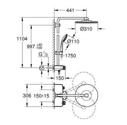 GROHE EUPHORIA SMARTCONTROL SYSTEM 310 DUO SHOWER SYSTEM WITH SAFETY MIXER FOR WALL MOUNTING