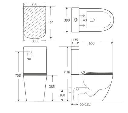 TWO-PIECE RIMLESS FLUSHING WC