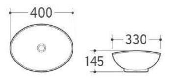 OVAL BOWL WHITE COUNTERTOP BASIN 400x330x145mm