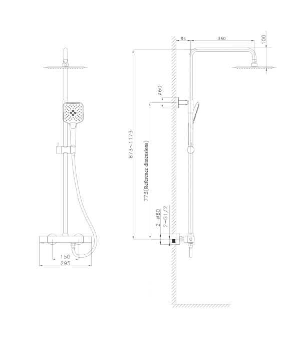 ELEGANCE SQUARE 250X250MM THERMOSTATIC SHOWER SYSTEM BLACK MATT