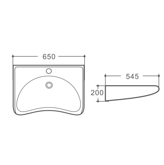WHITE BARRIER-FREE BASIN 650x545x200MM