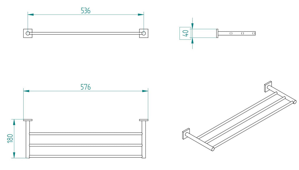 DELTA TRIPLE TOWEL RAIL 57.6CM
