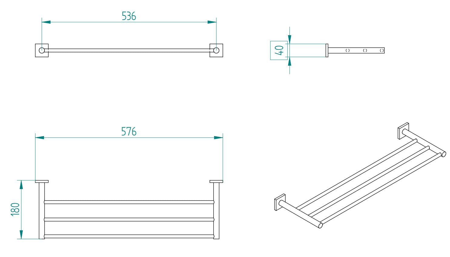 DELTA TRIPLE TOWEL RAIL 57.6CM