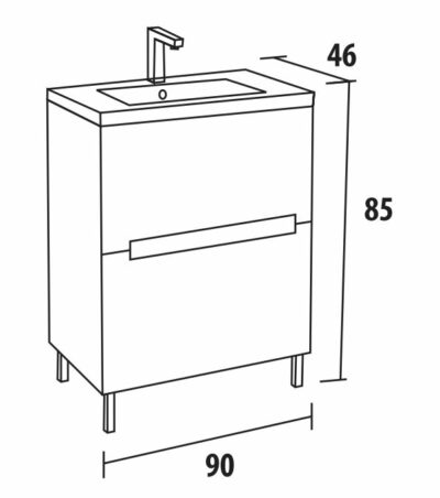 MILOS GLOSSY WHITE FLOOR STANDING CABINET WITH BASIN 900x460x850MM