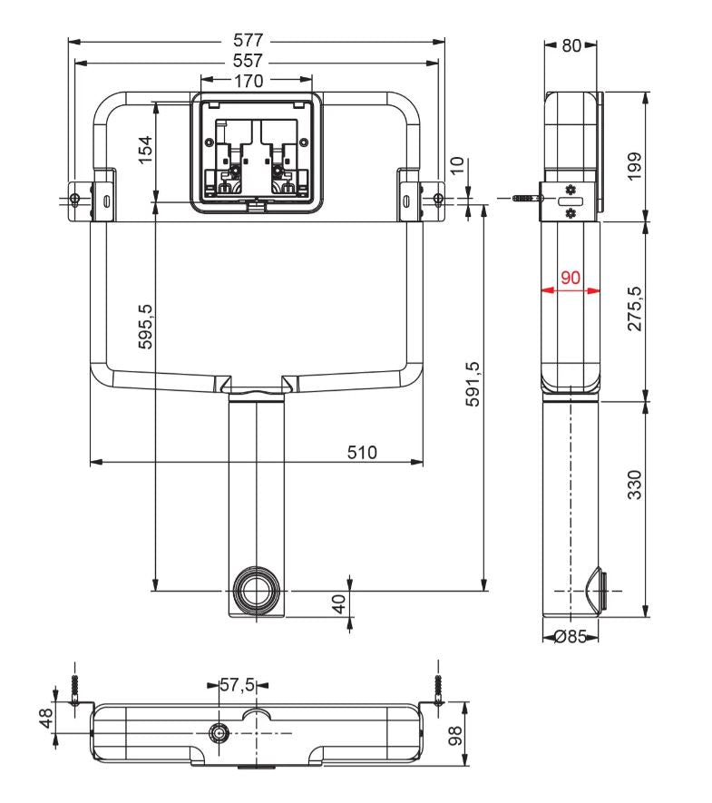 VERSO CONCEALED CISTERN HT 11180-1 FOR 8CM SINGLE BRICK