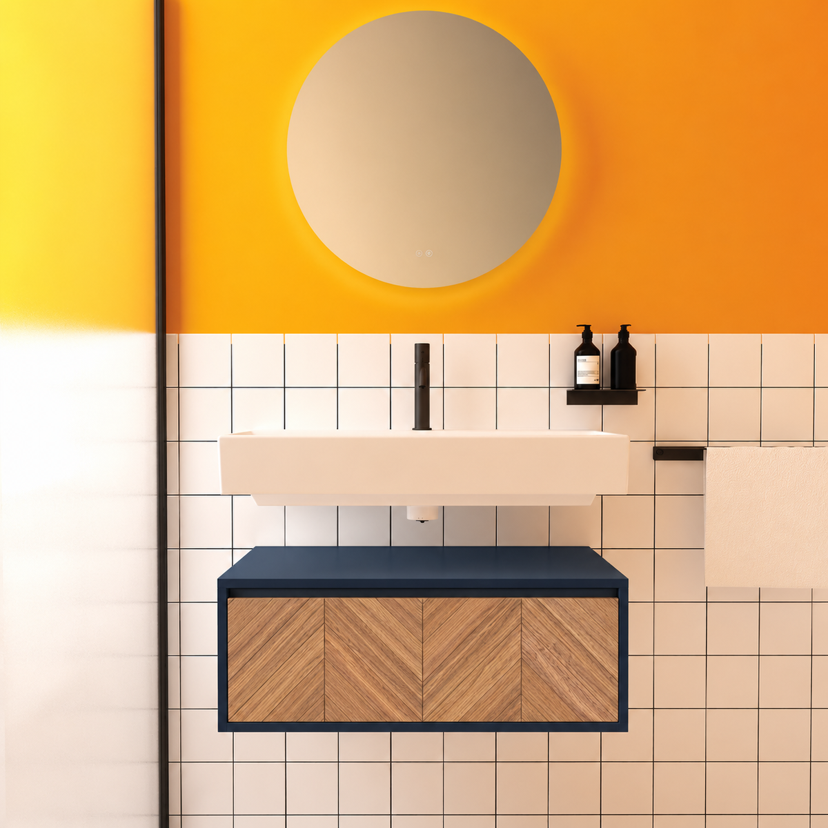 Amabile vanity — navy167 cabinet, drawer finish270