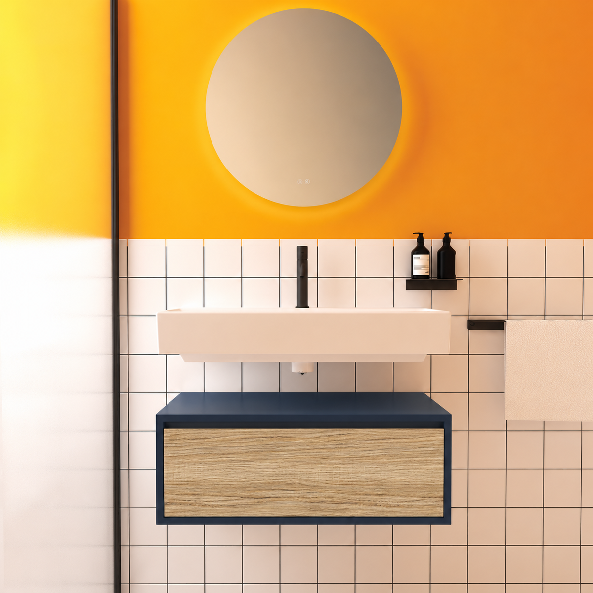 Amabile vanity — navy167 cabinet, drawer finish390