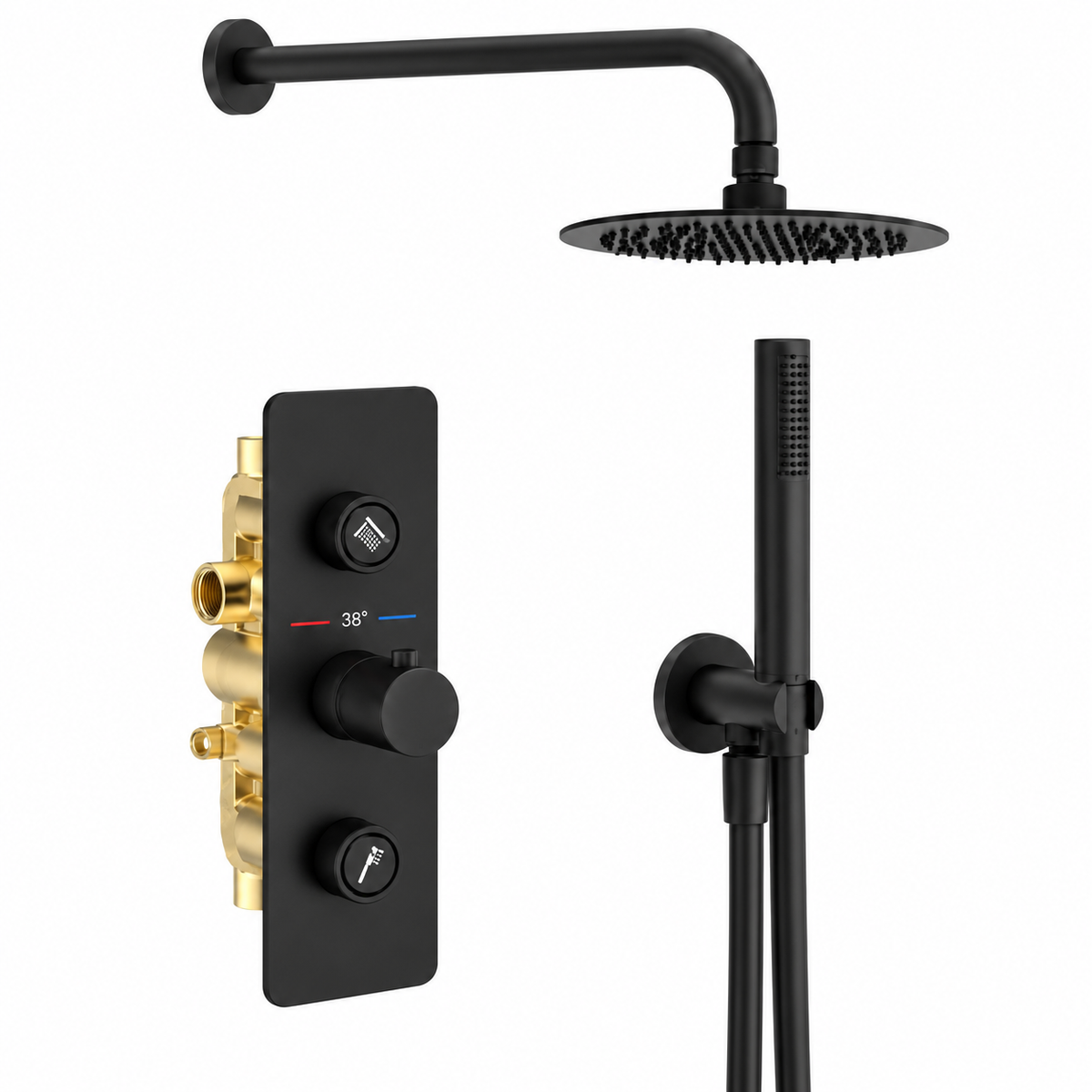 AXIS round concealed thermostatic shower mixer system in matte black