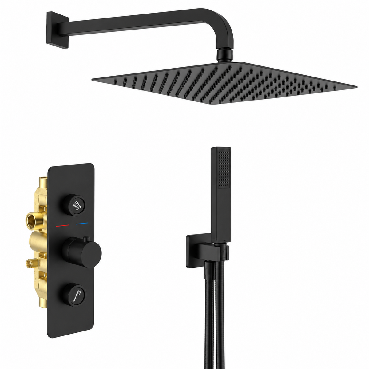 AXIS square concealed thermostatic shower mixer system in matte black