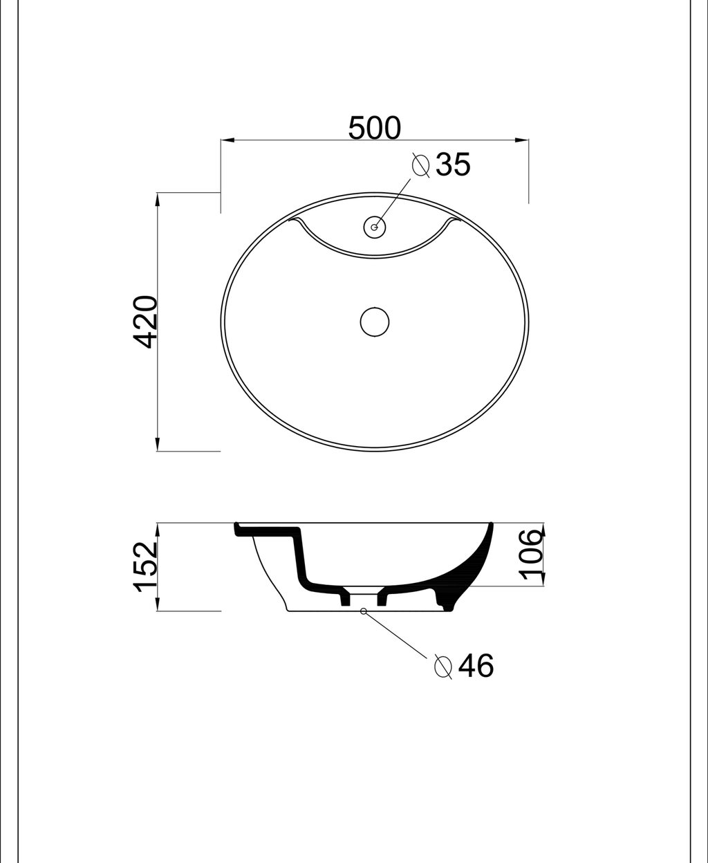 Basin technical dimensions