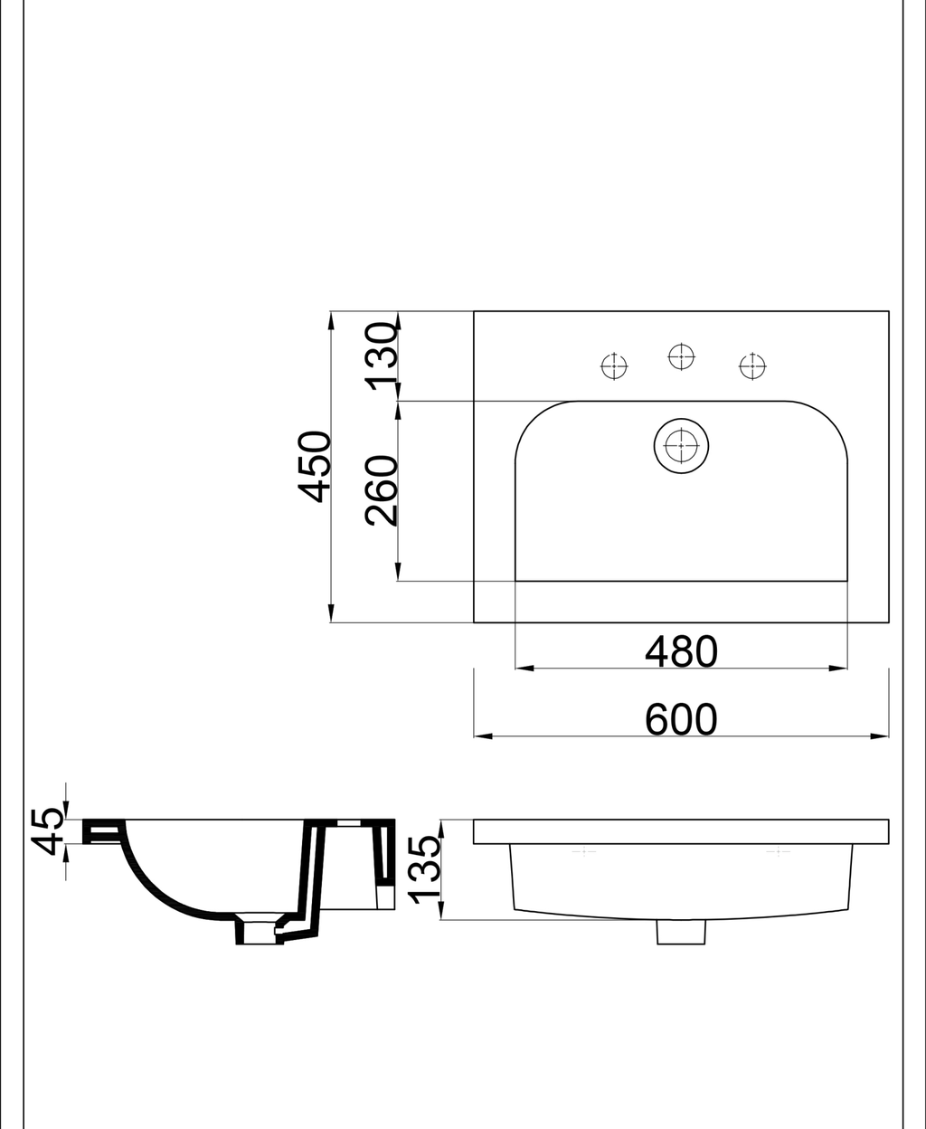 Basin technical dimensions