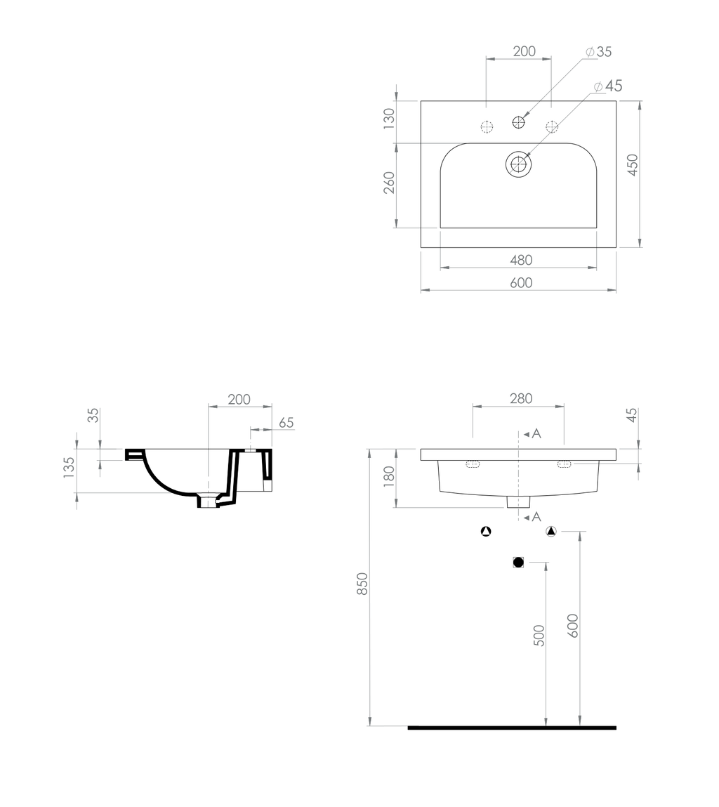 Basin technical dimensions