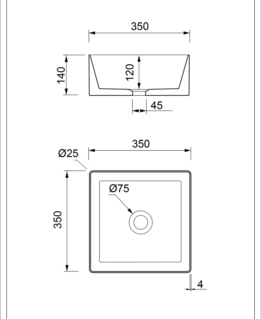 Basin technical dimensions