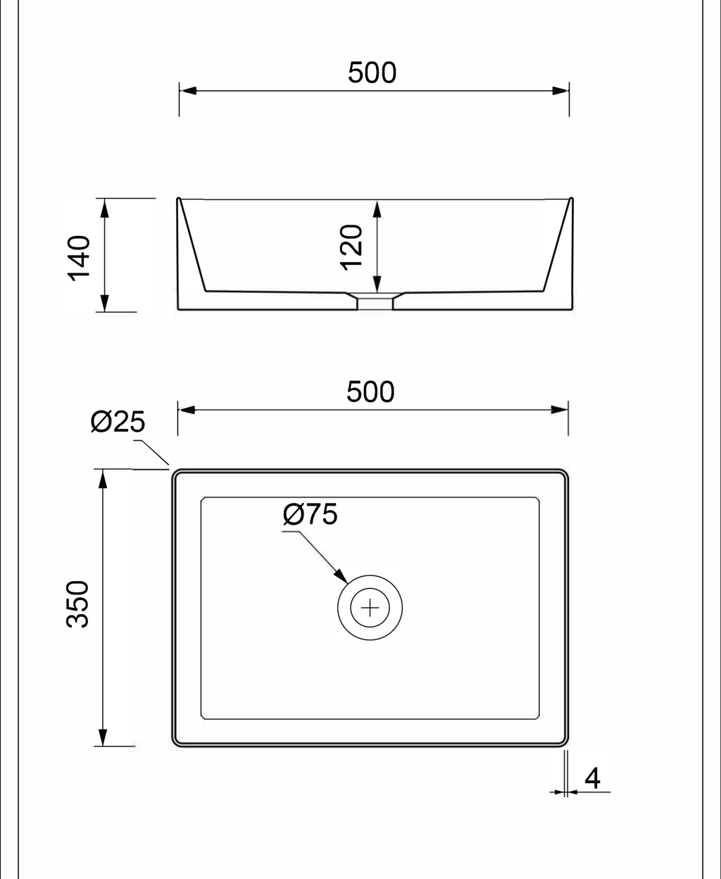 Basin technical dimensions