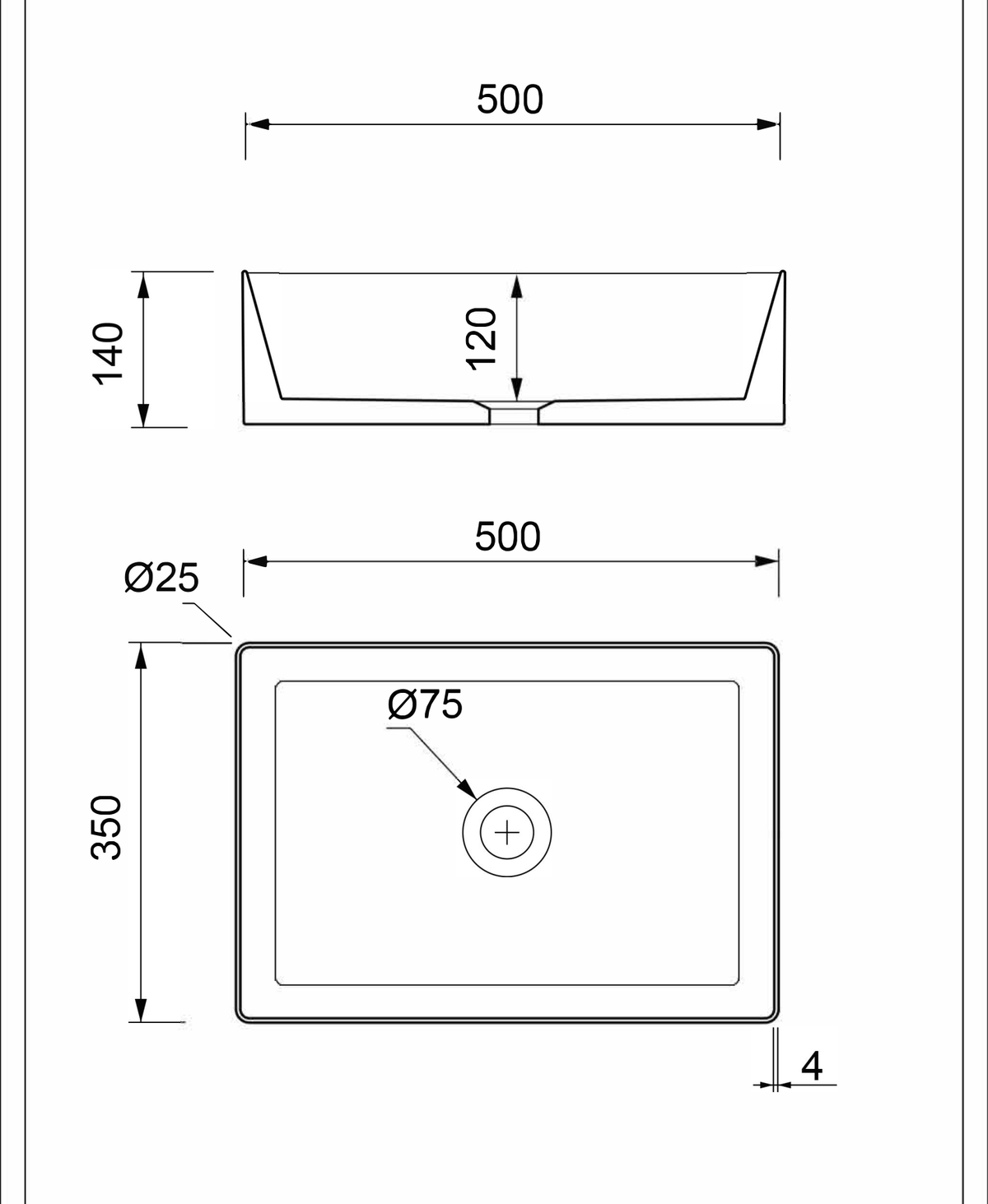 Basin technical dimensions