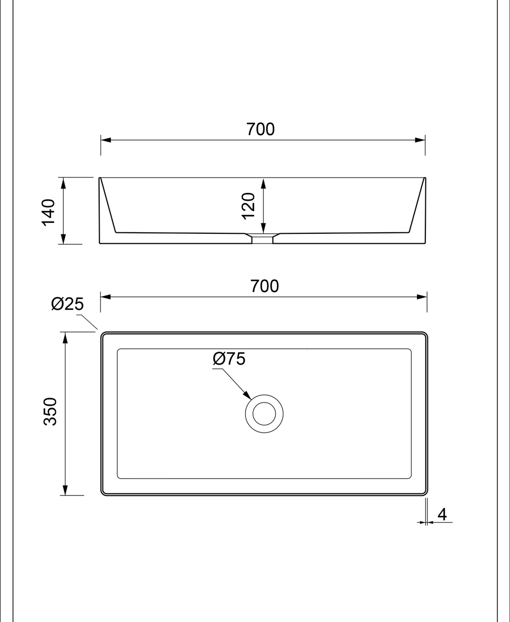 Basin technical dimensions