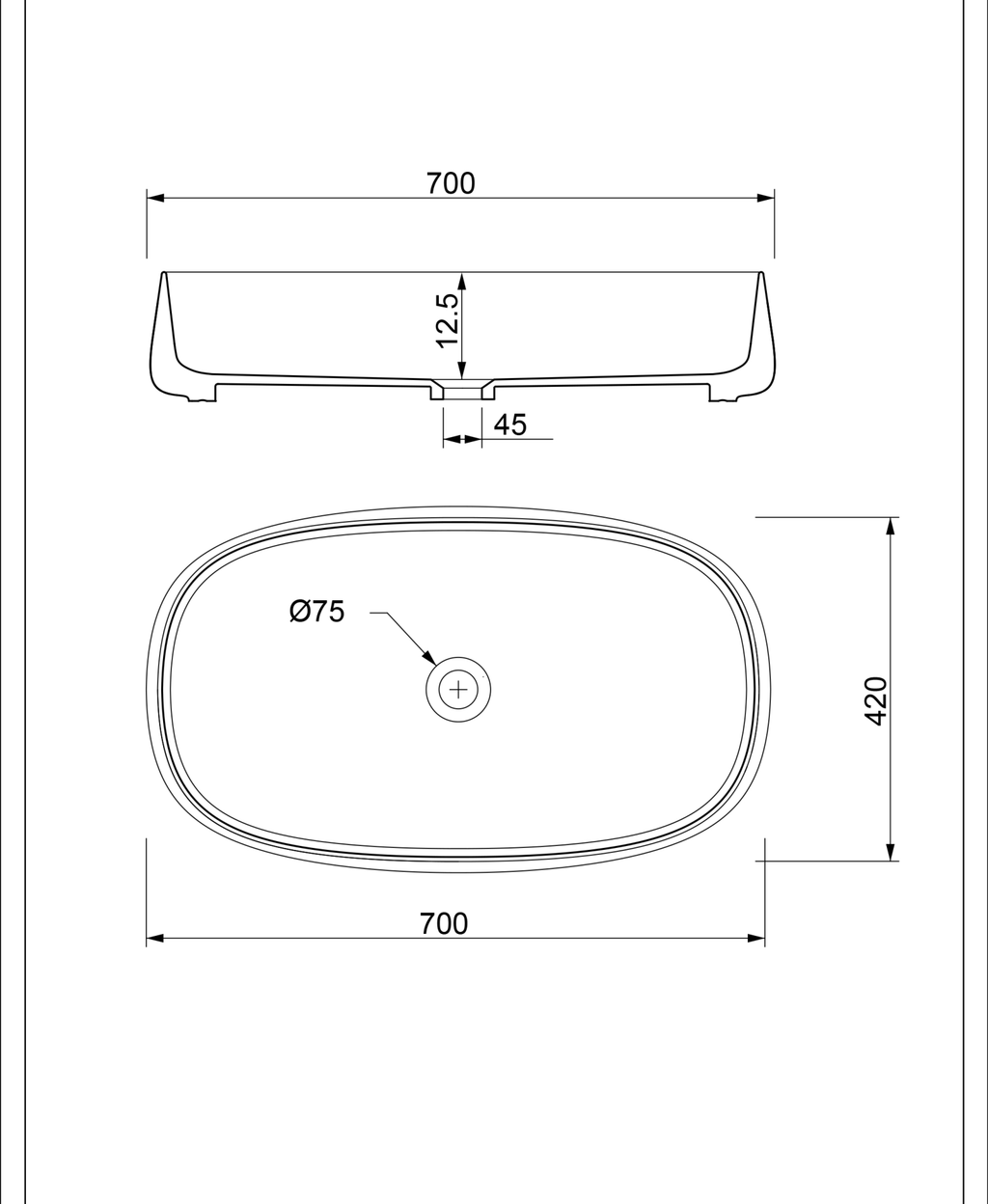 Basin technical dimensions