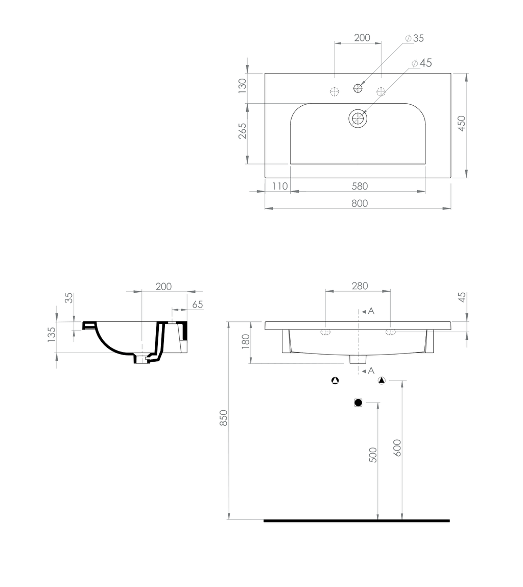 Basin technical dimensions