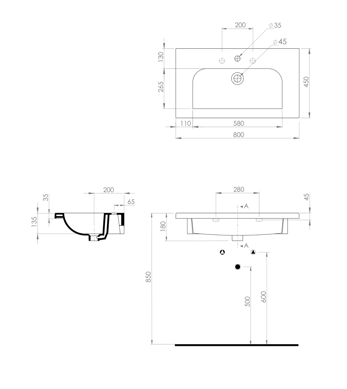 Basin technical dimensions
