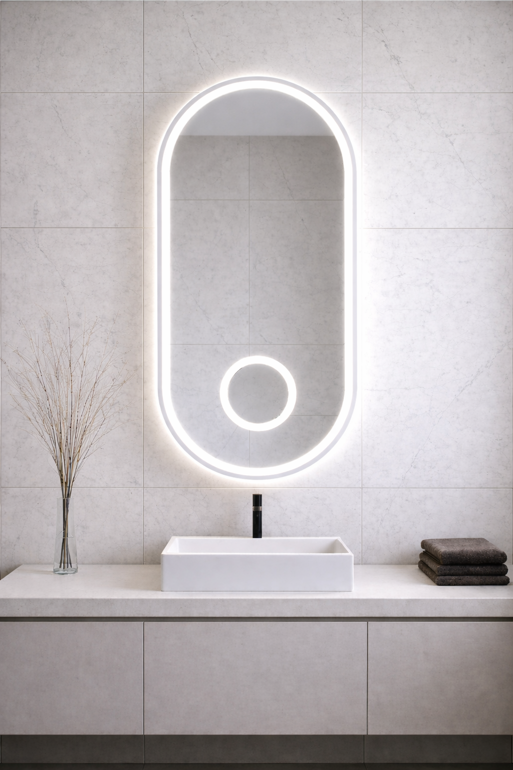 BILBAO CURVE LED MIRROR 100X50CM WITH MAGNIFYING MIRROR