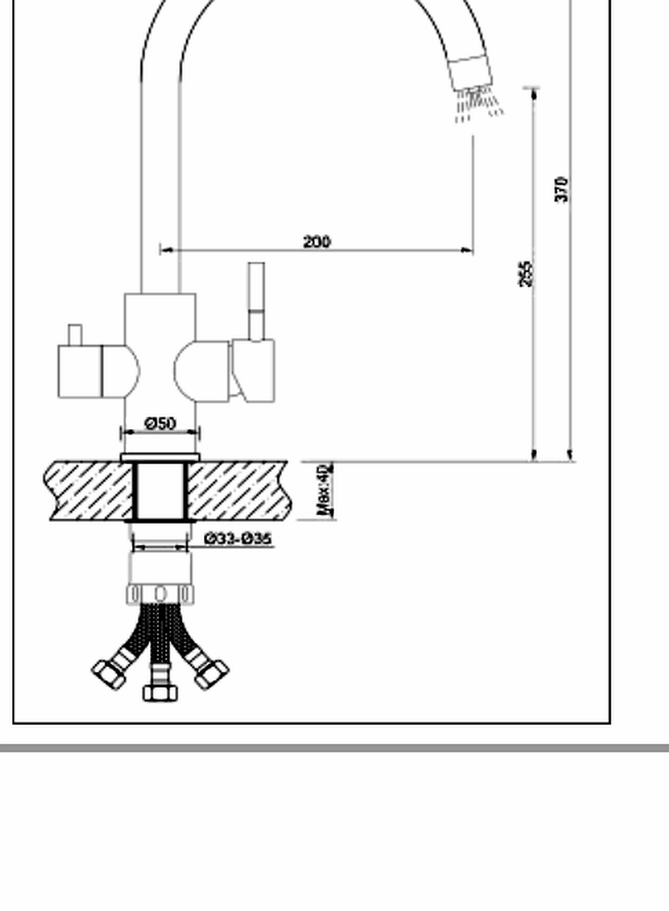 Epos 3-way kitchen mixer in Chrome - technical drawing
