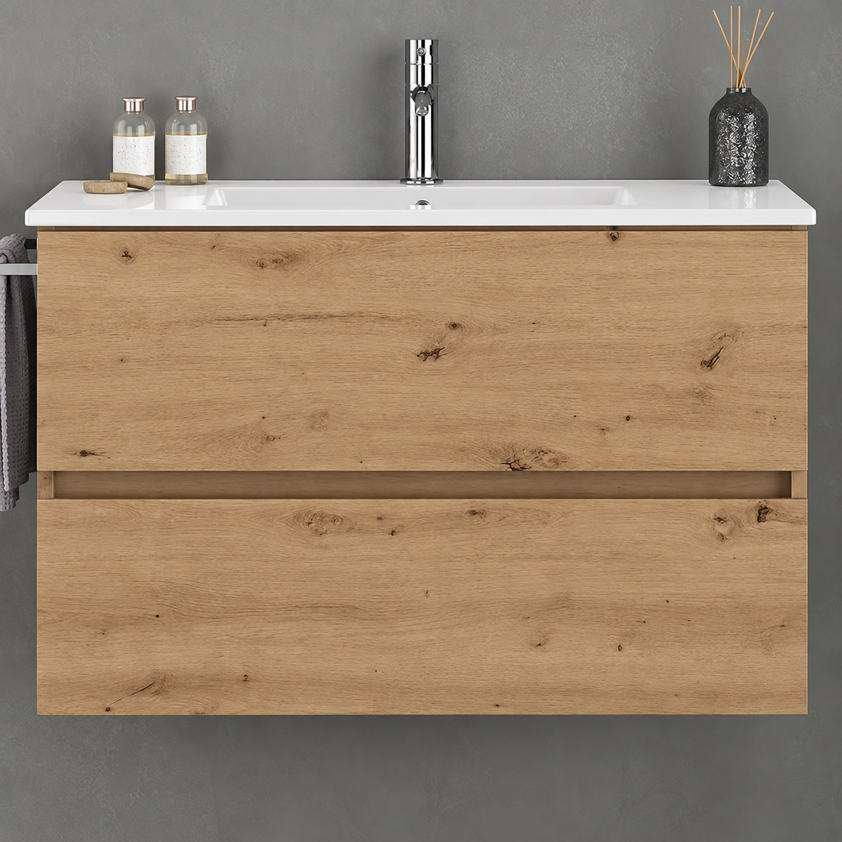 EURO1 Denver 100 cm wall-hung vanity with two drawers and ceramic basin