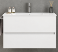 EURO1 white 100 cm wall-hung vanity with two drawers and ceramic basin