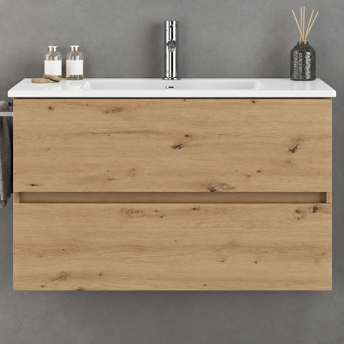 EURO1 Denver 60 cm wall-hung vanity with two drawers and ceramic basin