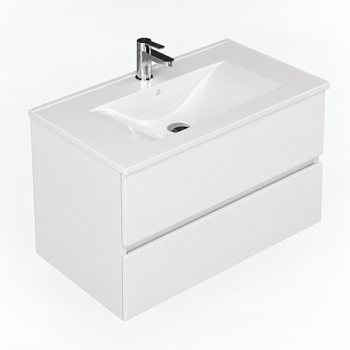 EURO1 white 60 cm reduced-depth vanity with Vinte basin and two drawers