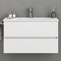 EURO1 white 60 cm wall-hung vanity with two drawers and ceramic basin