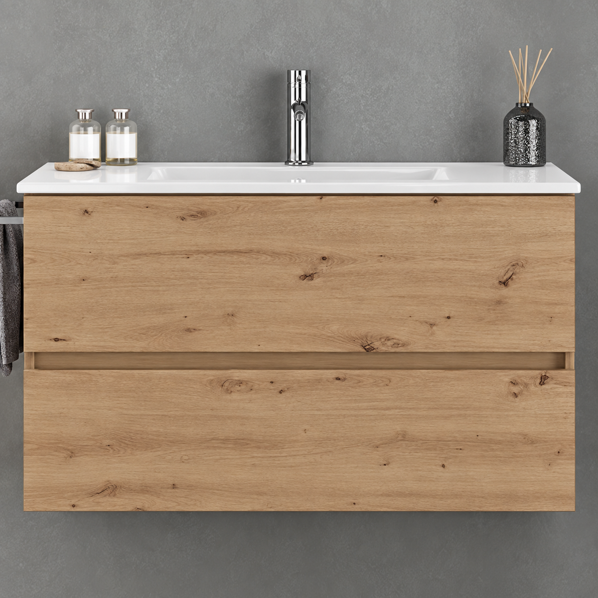 EURO1 Denver 80 cm wall-hung vanity with two drawers and ceramic basin