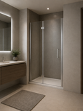 Frameless hinged clear-glass shower door, 118–120 × 200 cm