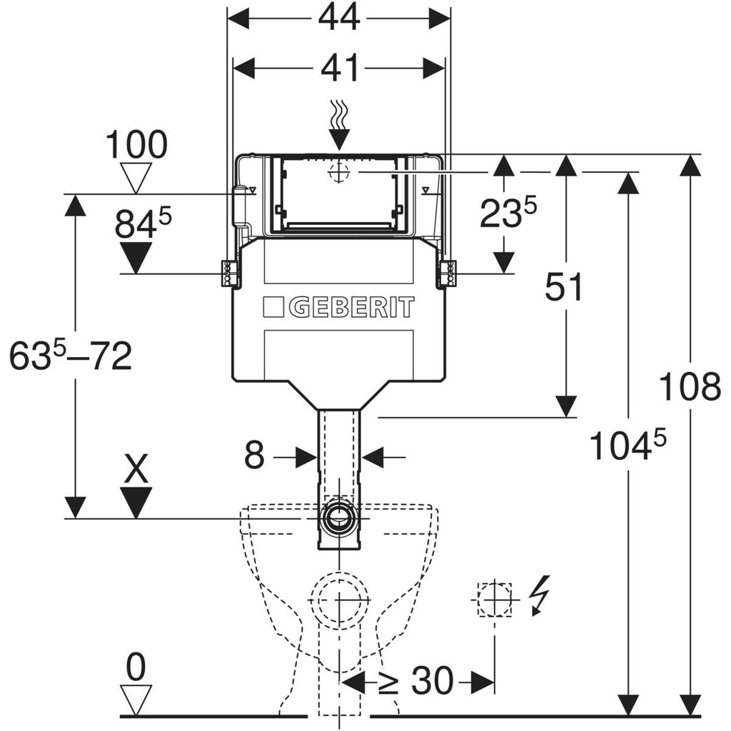Geberit Sigma concealed cistern 12 cm, 6 / 3 litres — Sigma concealed cistern 12 cm, 6 / 3 litres — Technical drawing