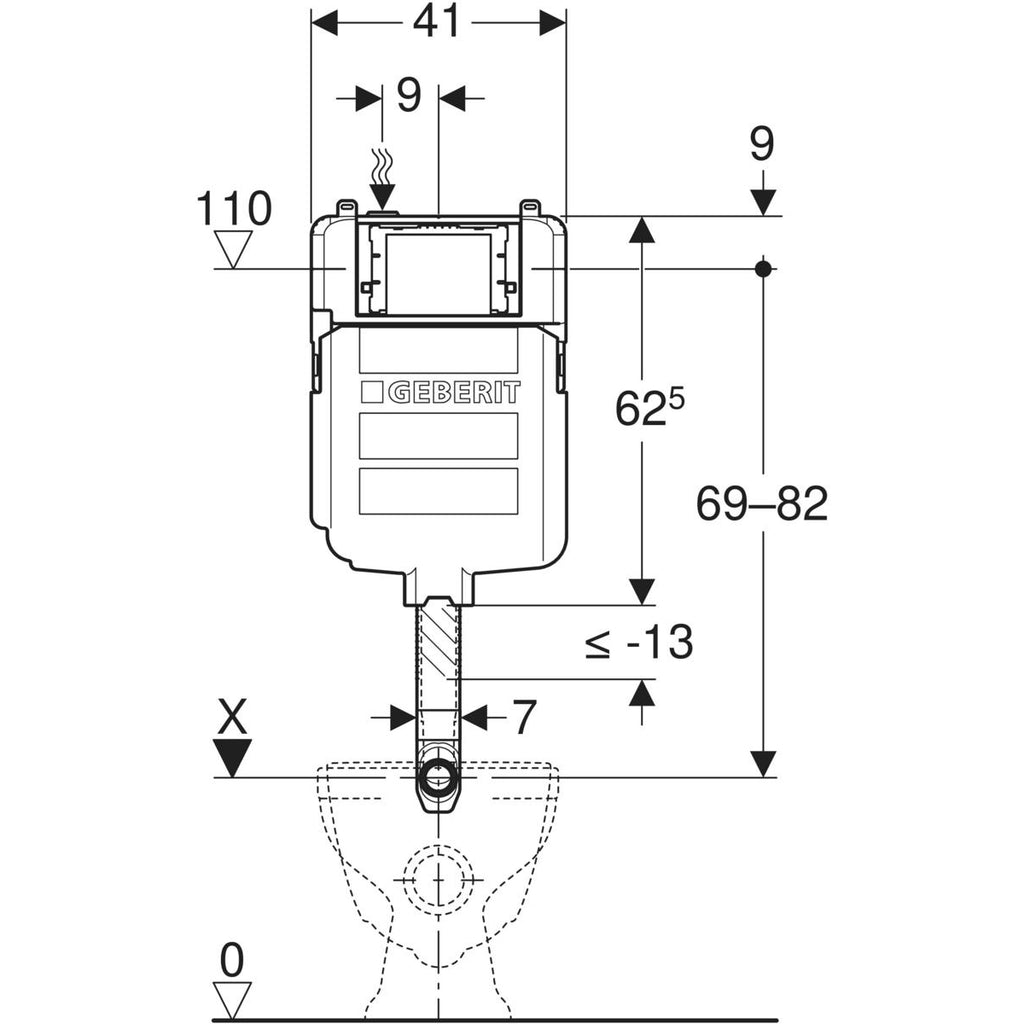 Geberit Sigma concealed cistern 8 cm, 6 / 3 litres — Sigma concealed cistern 8 cm, 6 / 3 litres — Technical drawing