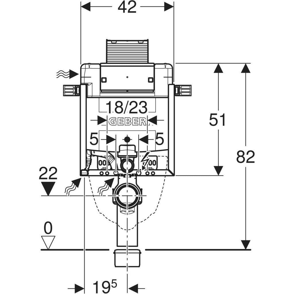 Geberit Kombifix element for wall-hung WC, 82 cm, with Omega concealed cistern 12 cm — Kombifix element for wall-hung WC, 82 cm, with Omega concealed cistern 12 cm — Technical drawing