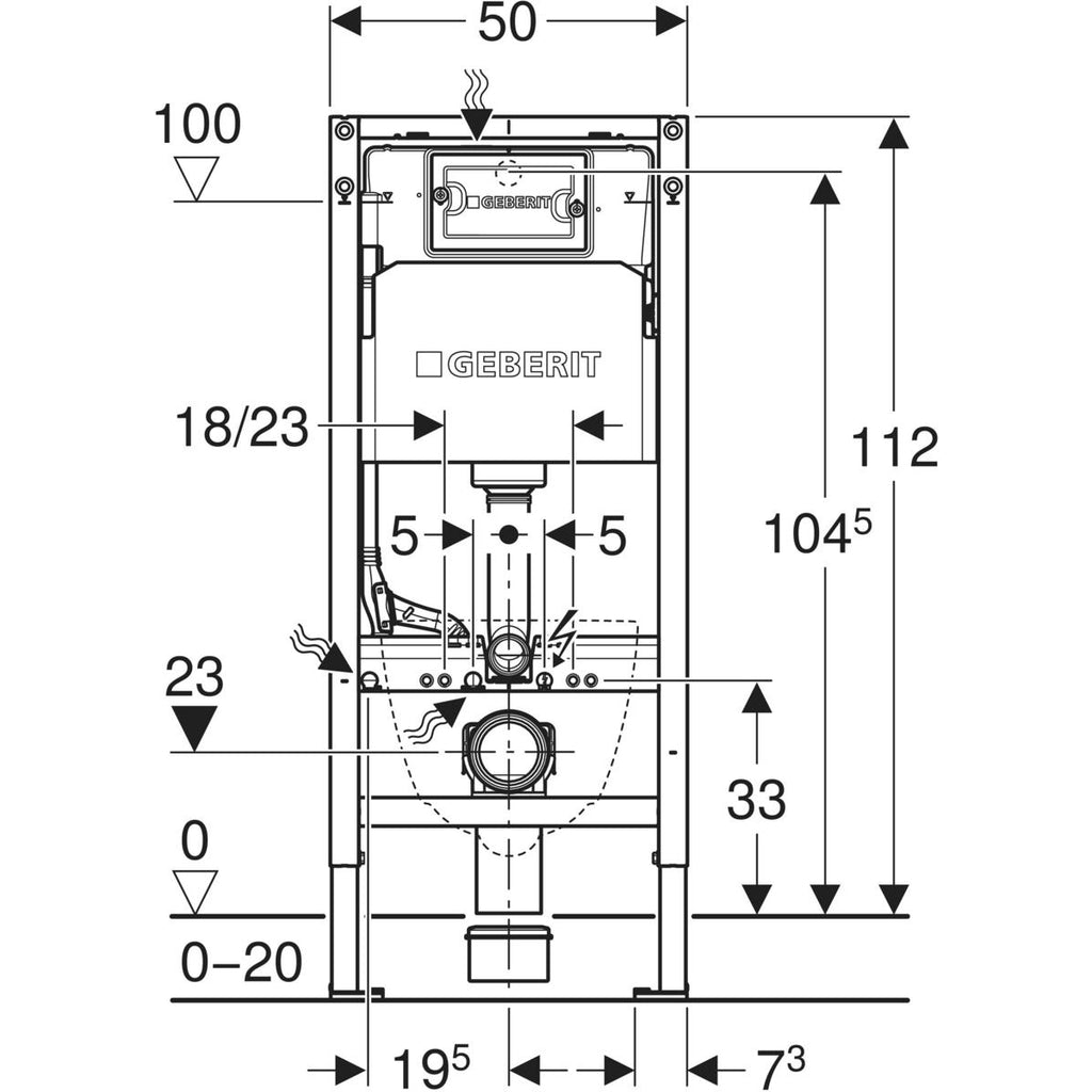 Geberit DuofixBasic element for wall-hung WC, 112 cm, with Delta concealed cistern 12 cm — DuofixBasic element for wall-hung WC, 112 cm, with Delta concealed cistern 12 cm — Technical drawing