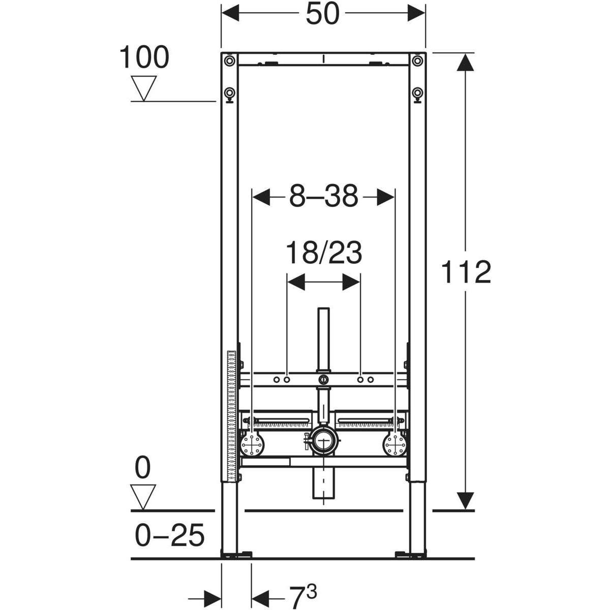 Geberit Duofix element for bidet, 112 cm, universal — 50x10cm, — Technical drawing