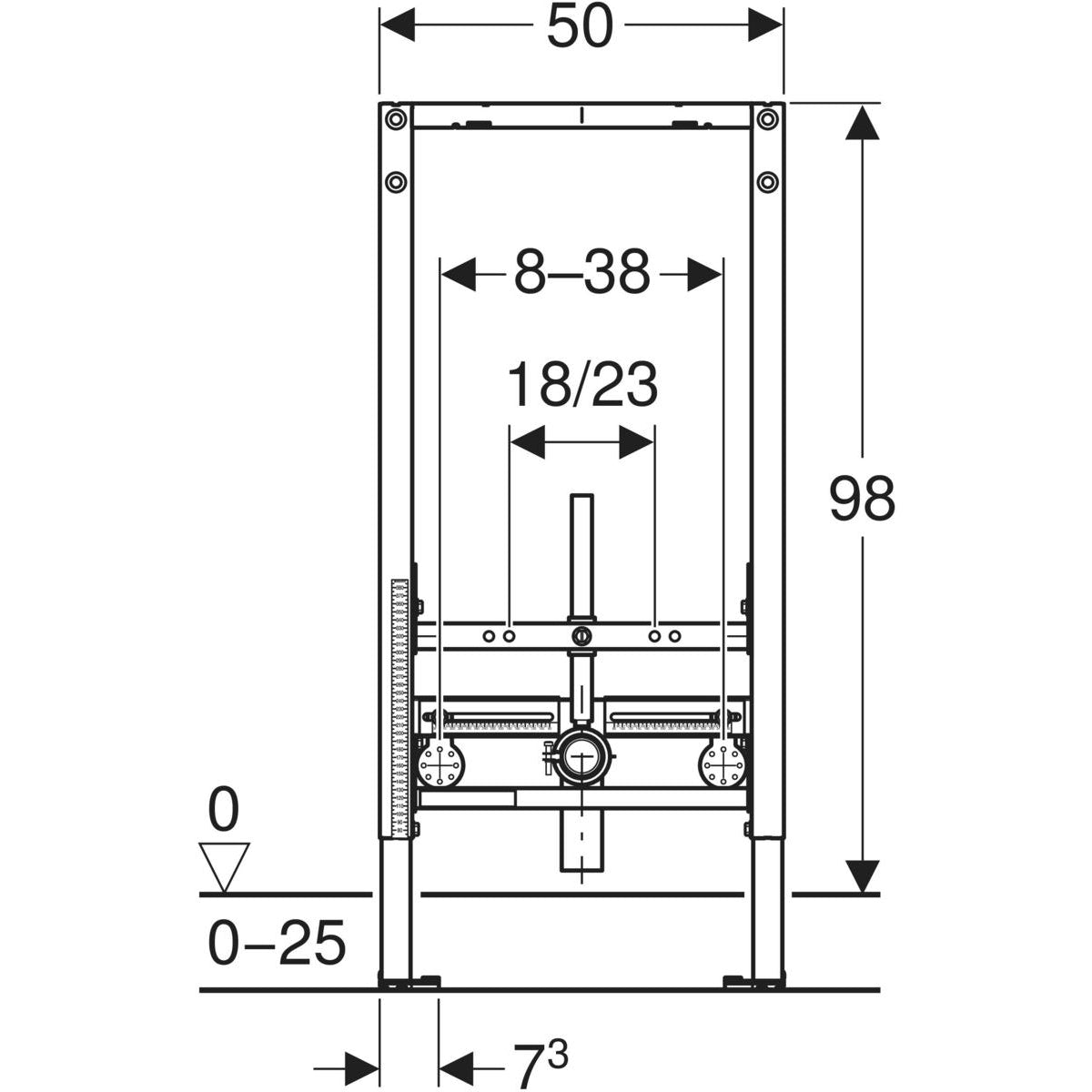 Geberit Duofix element for bidet, 98 cm, universal — 50x10cm, — Technical drawing
