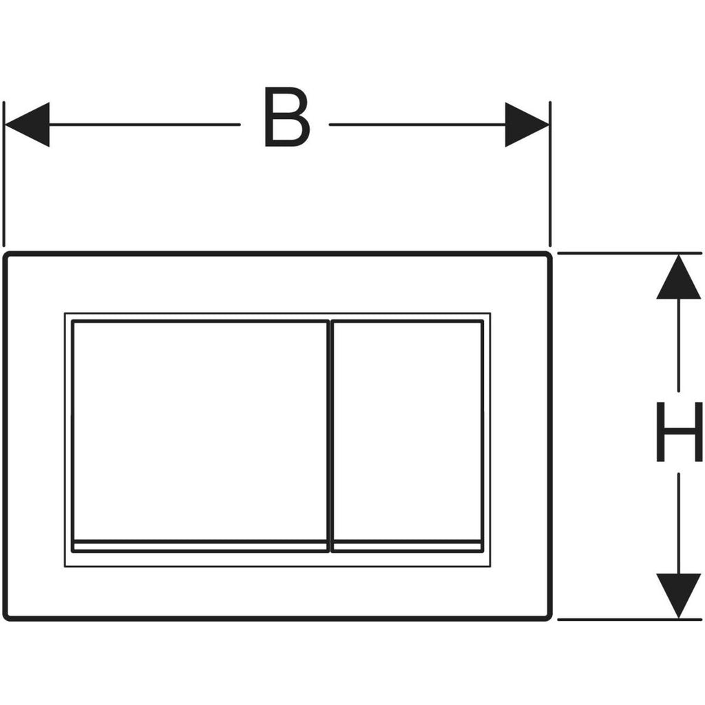 Geberit Omega20 actuator plate, square, dual flush — Plate, Button: chrome / glossy, Design stripes: chrome / matt — Technical drawing