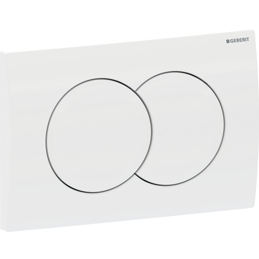 Geberit Delta01 actuator plate, round, dual flush — Plate, Button: white / glossy — Product photo
