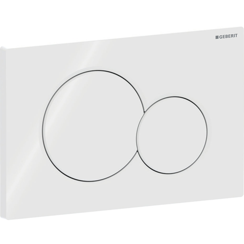Geberit Sigma01 actuator plate, round, dual flush — Plate, Button: white / glossy — Product photo